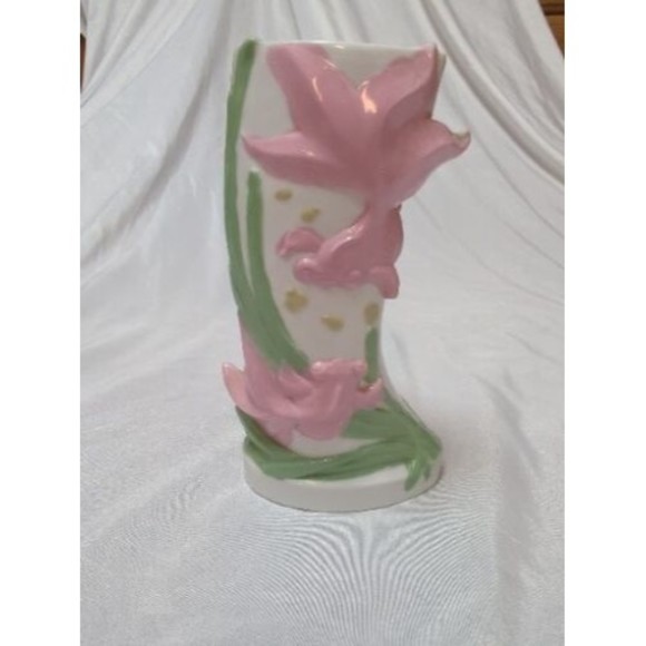 Vintage Goldfish Beta Fish Curve Ceramic Vase 6" Pink Green Made In China - Picture 1 of 11